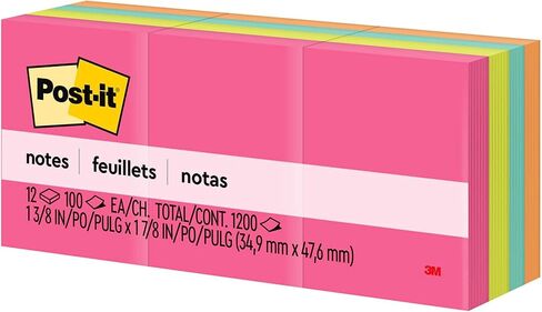 Post-it Mini Notes, 1.5x2 in, 12 Pads, America's #1 Favorite Sticky Notes, Poptimistic Collection, Bright Colors (Magenta, Pink, Blue, Green), Clean Removal, Recyclable (653AN) in Saudi Arabia