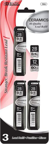 BAZIC Ceramics Mechanical Pencil Lead Refills 2B 0.5mm (36 Count/Pack), Pencil Lead Refill for Graphite Draft Drawing Writing Sketching, 24-Packs in Kuwait