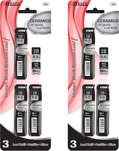 BAZIC Ceramics Mechanical Pencil Lead Refills 2B 0.5mm (36 Count/Pack), Pencil Lead Refill for Graphite Draft Drawing Writing Sketching, 24-Packs in Kuwait