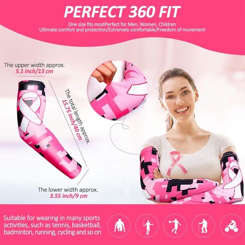 Geyoga 3 Pairs Breast Cancer Awareness Sleeves Pink Ribbon Arm Sleeves Cooling Compression Arm Covers UV Protection in Kuwait