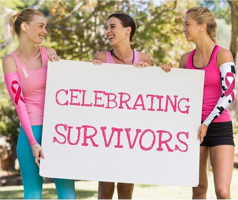 Geyoga 3 Pairs Breast Cancer Awareness Sleeves Pink Ribbon Arm Sleeves Cooling Compression Arm Covers UV Protection in Kuwait