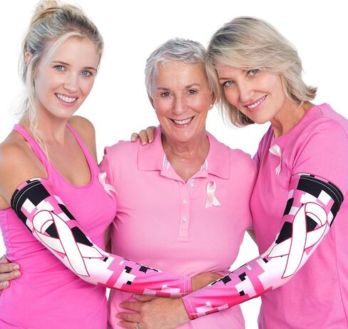 Geyoga 3 Pairs Breast Cancer Awareness Sleeves Pink Ribbon Arm Sleeves Cooling Compression Arm Covers UV Protection in Kuwait