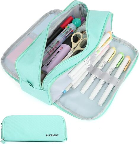 حافظة أقلام ذات سعة كبيرة، حقيبة أقلام رصاص للمدرسة والكلية والمكتب، متعددة الوظائف حقيبة قرطاسية لمستحضرات التجميل وحقيبة منظم للفتيات المراهقات والأولاد والرجال والنساء البالغين باللون الوردي in Kuwait