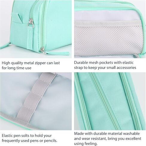 حافظة أقلام ذات سعة كبيرة، حقيبة أقلام رصاص للمدرسة والكلية والمكتب، متعددة الوظائف حقيبة قرطاسية لمستحضرات التجميل وحقيبة منظم للفتيات المراهقات والأولاد والرجال والنساء البالغين باللون الوردي in Kuwait