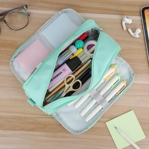 حافظة أقلام ذات سعة كبيرة، حقيبة أقلام رصاص للمدرسة والكلية والمكتب، متعددة الوظائف حقيبة قرطاسية لمستحضرات التجميل وحقيبة منظم للفتيات المراهقات والأولاد والرجال والنساء البالغين باللون الوردي in Kuwait