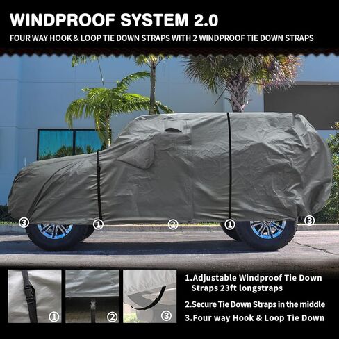 غطاء سيارة جيب من شركة Leader Accessories مقاوم للماء في جميع الأحوال الجوية مع باب بسحاب واثنين من الأشرطة الإضافية المقاومة للرياح بطول 23 قدمًا ونافذة تهوية الهواء تناسب السيارات حتى 192.2 بوصة in Kuwait