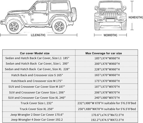 غطاء سيارة جيب من شركة Leader Accessories مقاوم للماء في جميع الأحوال الجوية مع باب بسحاب واثنين من الأشرطة الإضافية المقاومة للرياح بطول 23 قدمًا ونافذة تهوية الهواء تناسب السيارات حتى 192.2 بوصة in Kuwait