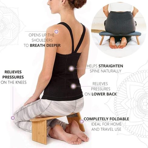 مقعد التأمل هايهيلر - كرسي تأمل من الخيزران قابل للطي ومريح، مقعد صلاة قوي مع وسادة للتأمل، مريح للركوع، مثالي للتأمل العميق، هدايا فريدة للنساء والرجال in Kuwait