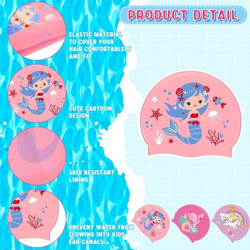12 Pcs Silicone Swim Caps for Kids Girls Durable Waterproof Swimming Caps Age 2-14 Cute Unicorn Mermaid Flamingo Bathing Cap with Goggles Ear Plug Nose Clip for Long Short Hair Boys Girls Toddler in Kuwait