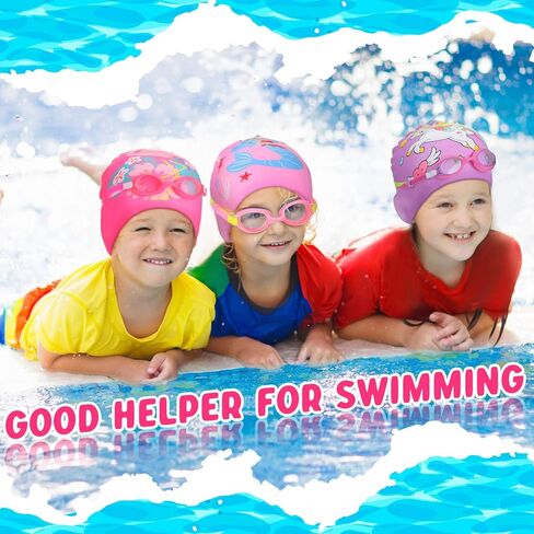 12 Pcs Silicone Swim Caps for Kids Girls Durable Waterproof Swimming Caps Age 2-14 Cute Unicorn Mermaid Flamingo Bathing Cap with Goggles Ear Plug Nose Clip for Long Short Hair Boys Girls Toddler in Kuwait