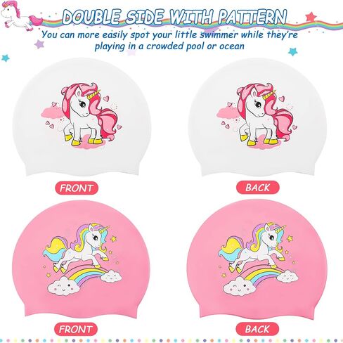 Unittype 2 Pieces Swim Caps for Kids Unicorn Silicone Swimming Hat Age 2-14 Waterproof Unisex Bathing Cap for Long and Short Hair Children Girls Boys Toddler in Saudi Arabia