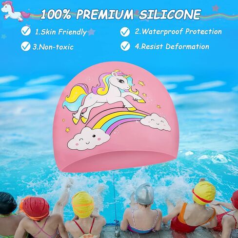 Unittype 2 Pieces Swim Caps for Kids Unicorn Silicone Swimming Hat Age 2-14 Waterproof Unisex Bathing Cap for Long and Short Hair Children Girls Boys Toddler in Saudi Arabia