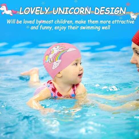 Unittype 2 Pieces Swim Caps for Kids Unicorn Silicone Swimming Hat Age 2-14 Waterproof Unisex Bathing Cap for Long and Short Hair Children Girls Boys Toddler in Saudi Arabia