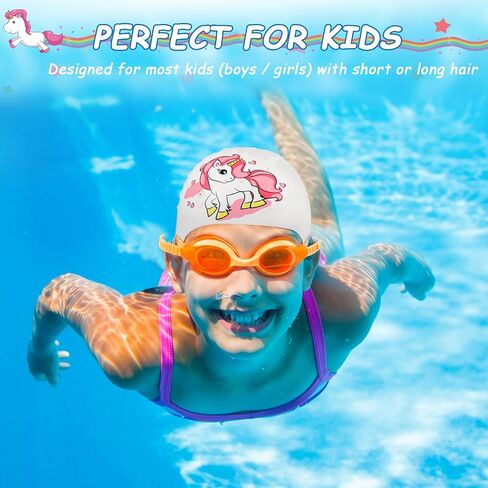Unittype 2 Pieces Swim Caps for Kids Unicorn Silicone Swimming Hat Age 2-14 Waterproof Unisex Bathing Cap for Long and Short Hair Children Girls Boys Toddler in Saudi Arabia