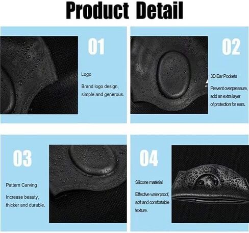 قبعات سباحة للجنسين مع حماية ثلاثية الأبعاد للأذن، قبعات سباحة مرنة متينة من السيليكون للنساء والرجال والأطفال والبالغين، قبعات سباحة للاستحمام للشعر القصير/الطويل، قبعة سباحة لحماية الأذن (أسود + أزرق) in Kuwait