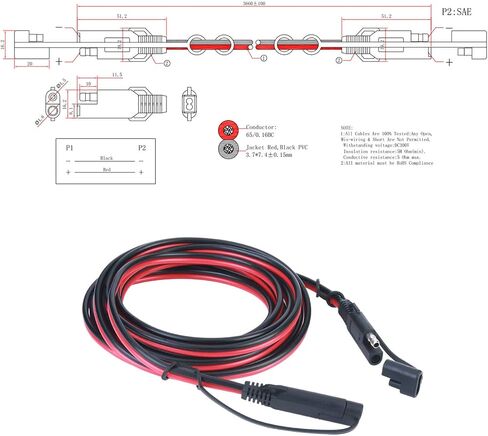 AEISVIK Battery Charging Cables SAE TO SAE 12V-24V Quick Disconnect Extension Cable 2 Pin With Dust Cap DC Connection Cord Plug 12 Feet 16AWG Gauge for Camp Trailer Solar Panels Battrey in Saudi Arabia