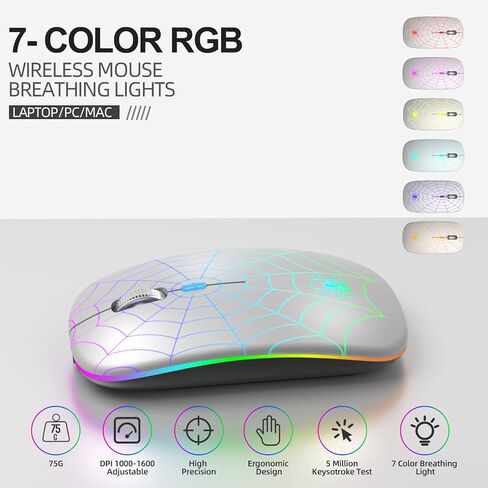MMK Wireless Bluetooth Mouse, Bluetooth 5.1 LED Wireless Mouse for Laptop, 1600 DPI, Silent Quiet Clicks Wireless Computer Mice for Laptop, Tablet, iPad, PC, Computer, Notebook - Black in Kuwait