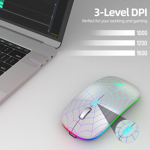 MMK Wireless Bluetooth Mouse, Bluetooth 5.1 LED Wireless Mouse for Laptop, 1600 DPI, Silent Quiet Clicks Wireless Computer Mice for Laptop, Tablet, iPad, PC, Computer, Notebook - Black in Kuwait