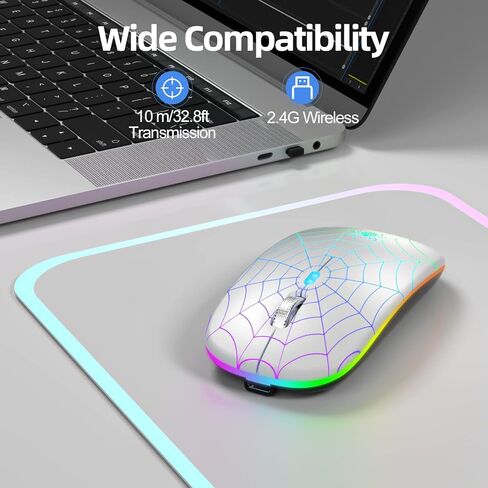MMK Wireless Bluetooth Mouse, Bluetooth 5.1 LED Wireless Mouse for Laptop, 1600 DPI, Silent Quiet Clicks Wireless Computer Mice for Laptop, Tablet, iPad, PC, Computer, Notebook - Black in Kuwait