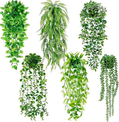 Artificial Hanging Plants for Shelf, 6 Pack Fake Potted Greenery Plant Faux Eucalyptus Vine, Mandala Vine, String of Pearls,Pea pod Leaves,Ivy Vine,Persian Grass Fern in Pot for Home Décor in Saudi Arabia