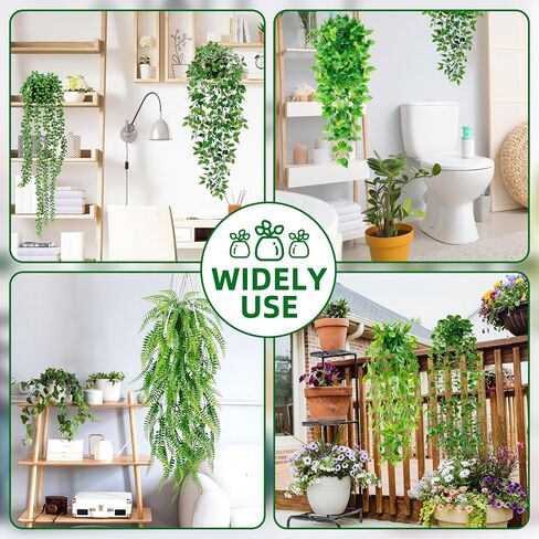 Artificial Hanging Plants for Shelf, 6 Pack Fake Potted Greenery Plant Faux Eucalyptus Vine, Mandala Vine, String of Pearls,Pea pod Leaves,Ivy Vine,Persian Grass Fern in Pot for Home Décor in Saudi Arabia