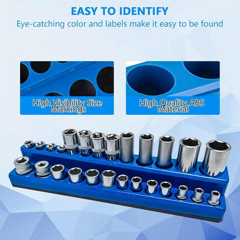 مجموعة منظم المقبس المغناطيسي، 1/4 بوصة، 3/8 بوصة، 1/2 بوصة حامل مقبس متري للمحرك، صواني مأخذ لصندوق الأدوات وعربة الأدوات، تحمل 75 قطعة من المقابس ذات الحجم القياسي (المقابس غير متضمنة) in Kuwait