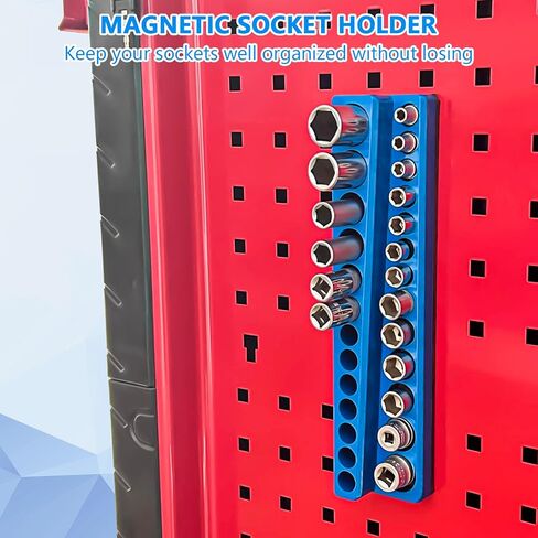 مجموعة منظم المقبس المغناطيسي، 1/4 بوصة، 3/8 بوصة، 1/2 بوصة حامل مقبس متري للمحرك، صواني مأخذ لصندوق الأدوات وعربة الأدوات، تحمل 75 قطعة من المقابس ذات الحجم القياسي (المقابس غير متضمنة) in Kuwait