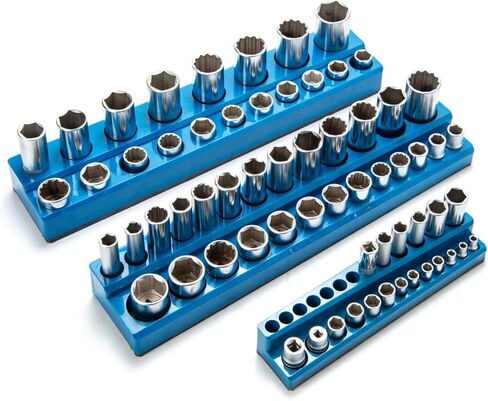 مجموعة منظم المقبس المغناطيسي، 1/4 بوصة، 3/8 بوصة، 1/2 بوصة حامل مقبس متري للمحرك، صواني مأخذ لصندوق الأدوات وعربة الأدوات، تحمل 75 قطعة من المقابس ذات الحجم القياسي (المقابس غير متضمنة) in Kuwait