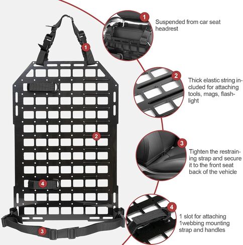 Tactical Car Seat Back Organizer with 6 Different Size Molle Seat Back Organizers Detachable Pouches for Most Vehicle Molle Panel Tactical Accessories in Saudi Arabia