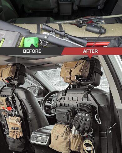 Tactical Car Seat Back Organizer with 6 Different Size Molle Seat Back Organizers Detachable Pouches for Most Vehicle Molle Panel Tactical Accessories in Saudi Arabia