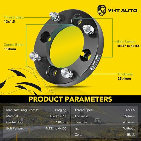 YHTAUTO 4x137mm to 4x156mm Wheel Adapters 1 inch Fits Bombardier, Can-Am, Kawasaki Models, Forged wheel adapters & spacers 1 inch with M12x1.5 Studs 110mm Hub Bore, Not Hubcentric, 2Pcs, Black in Kuwait