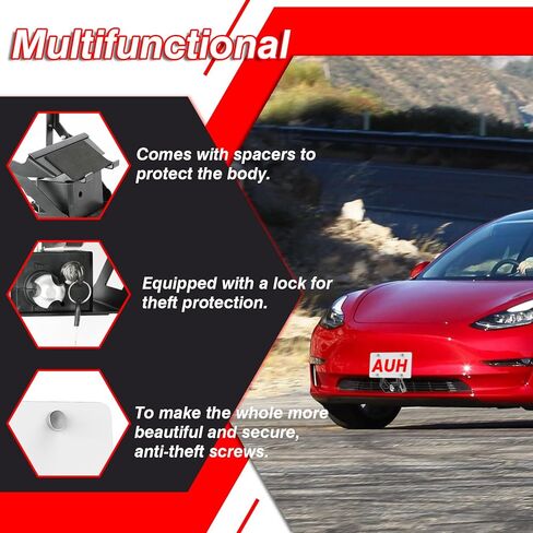 License Plate Frame for Tesla Model 3/Y(2020-2023), No-Drill Front License Plate Holder with Anti-Theft Feature License Plate Bracket Mounting Kit, No Adhesive, Easy Installation in Kuwait