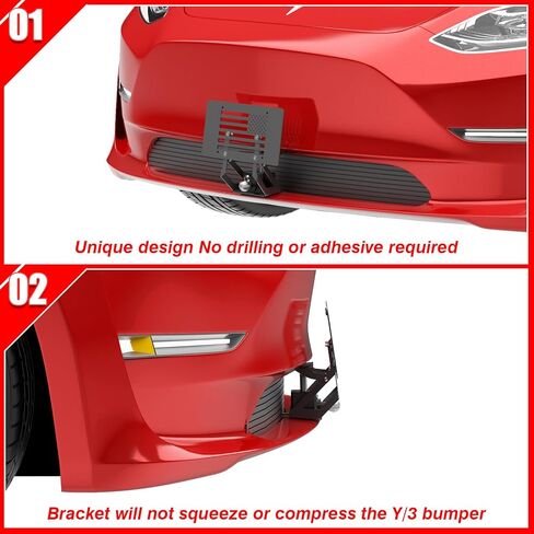 License Plate Frame for Tesla Model 3/Y(2020-2023), No-Drill Front License Plate Holder with Anti-Theft Feature License Plate Bracket Mounting Kit, No Adhesive, Easy Installation in Kuwait