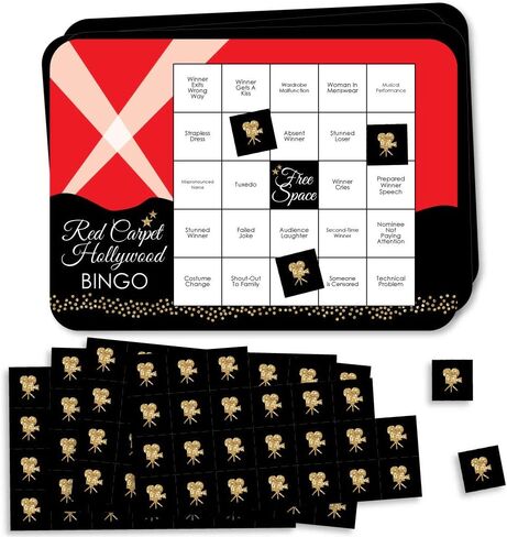 Big Dot of Happiness Red Carpet Hollywood - Award Show Bingo Cards and Markers - Movie Night Party Bingo Game - Set of 18 in Saudi Arabia