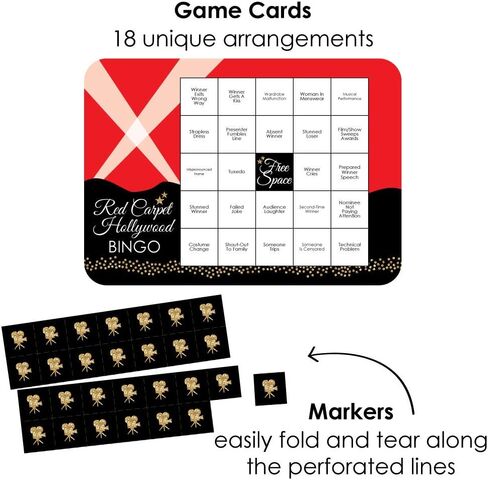 Big Dot of Happiness Red Carpet Hollywood - Award Show Bingo Cards and Markers - Movie Night Party Bingo Game - Set of 18 in Saudi Arabia