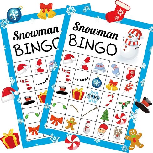 Joy Bang Christmas Bingo Game for Kids&Adults Xmas/Holiday/Winter Party Supplies Snowman Bingo Game Xmas Gifts for Kids Xmas Activities for 24 Players Christmas Party Game Favors in Kuwait