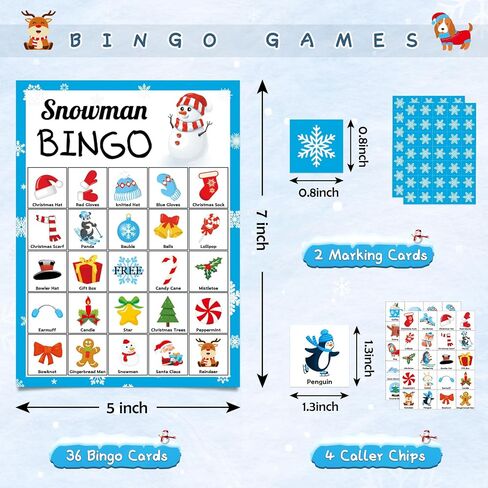 Joy Bang Christmas Bingo Game for Kids&Adults Xmas/Holiday/Winter Party Supplies Snowman Bingo Game Xmas Gifts for Kids Xmas Activities for 24 Players Christmas Party Game Favors in Kuwait