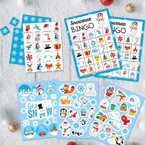 Joy Bang Christmas Bingo Game for Kids&Adults Xmas/Holiday/Winter Party Supplies Snowman Bingo Game Xmas Gifts for Kids Xmas Activities for 24 Players Christmas Party Game Favors in Kuwait