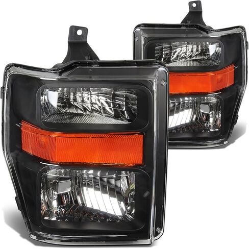 DNA MOTORING HL-OH-FSUPER08-BK-AM Black Amber Headlights Replacement Compatible with 08-10 F-250 / F-350 / F-450 / F-550 Super Duty in Kuwait