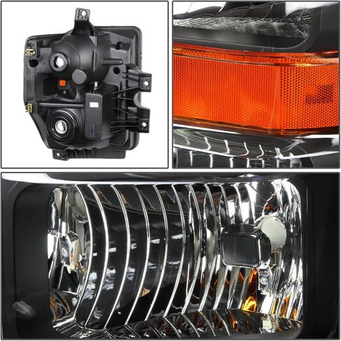DNA MOTORING HL-OH-FSUPER08-BK-AM Black Amber Headlights Replacement Compatible with 08-10 F-250 / F-350 / F-450 / F-550 Super Duty in Kuwait