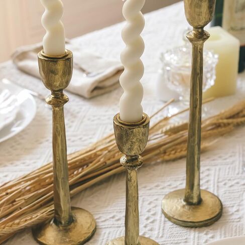 NIKKY HOME Gold Taper Candle Holders Set of 3, Antique Decorative Resin Candlesticks Centerpieces Decor for Dining Room Table Wedding Party Mantle Fireplace in Saudi Arabia