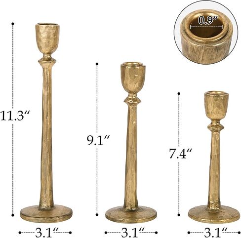 NIKKY HOME Gold Taper Candle Holders Set of 3, Antique Decorative Resin Candlesticks Centerpieces Decor for Dining Room Table Wedding Party Mantle Fireplace in Saudi Arabia