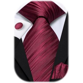 مجموعة ربطات عنق رجالية سوداء وفضية مخططة من Hi-Tie ومجموعة مربعة للجيب ربطات عنق رسمية من الحرير المنسوج الكلاسيكي لأعمال الزفاف
