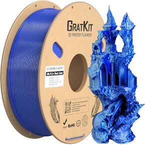 Gratkit خيوط PLA حريرية ثلاثية الألوان، خيوط PLA 1.75 مم، -0.03 مم، 1 كجم/لفة، حرير PLA أرجواني وبرتقالي وأخضر