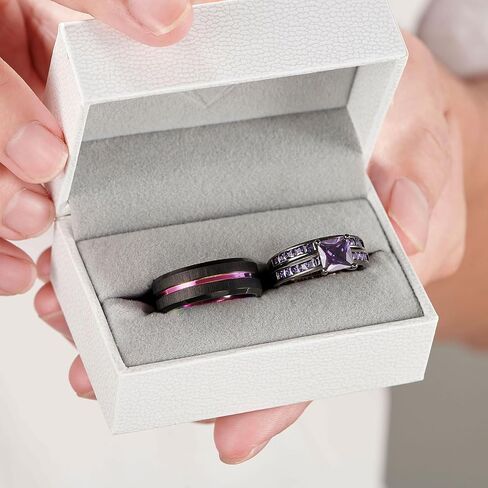 SHELOVES Black Plated Couples Women Purple Wedding Rings Sets His and Hers Men Tungsten Wedding Band in Saudi Arabia
