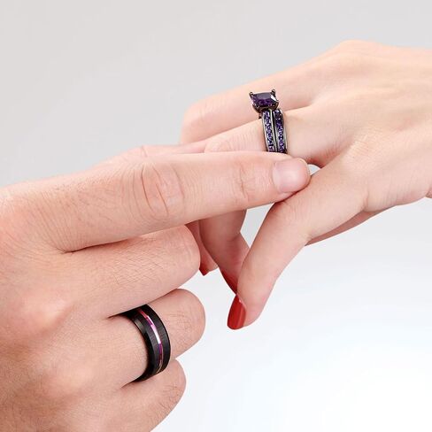SHELOVES Black Plated Couples Women Purple Wedding Rings Sets His and Hers Men Tungsten Wedding Band in Saudi Arabia