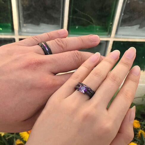 SHELOVES Black Plated Couples Women Purple Wedding Rings Sets His and Hers Men Tungsten Wedding Band in Saudi Arabia