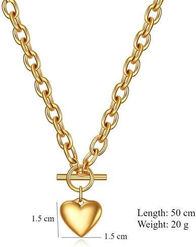 Chunky Gold Silver Plated Heart Choker Layered Heart Chain Necklaces Y2K Grunge Jewelry Gifts for Women in Kuwait