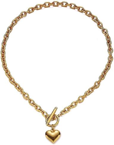 Chunky Gold Silver Plated Heart Choker Layered Heart Chain Necklaces Y2K Grunge Jewelry Gifts for Women in Kuwait