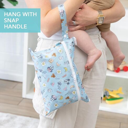 Bumkins Waterproof Wet Bag for Baby, Travel, Swim Suit, Cloth Diaper, Pump Parts, Pool, Gym Clothes, Toiletry, Hook to Stroller, Daycare, Reusable Zip Bag, Wetdry Packing Pouch, Starry Cactus Dk Green in Kuwait